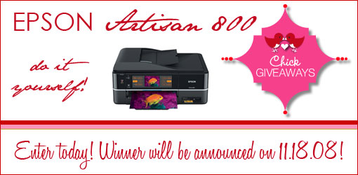 Epson Artisan 800 printer giveaway image with text