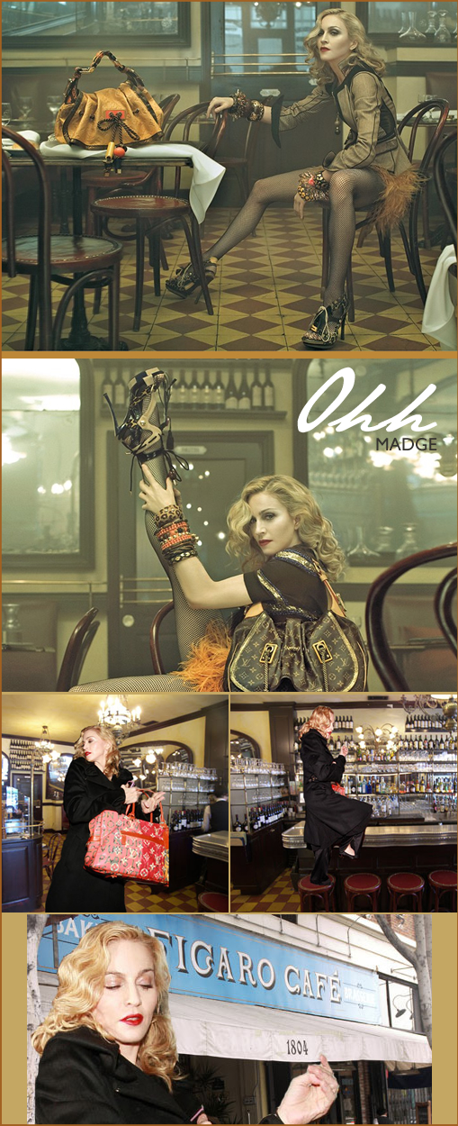Madonna at Figaro Cafe, fashion photoshoot