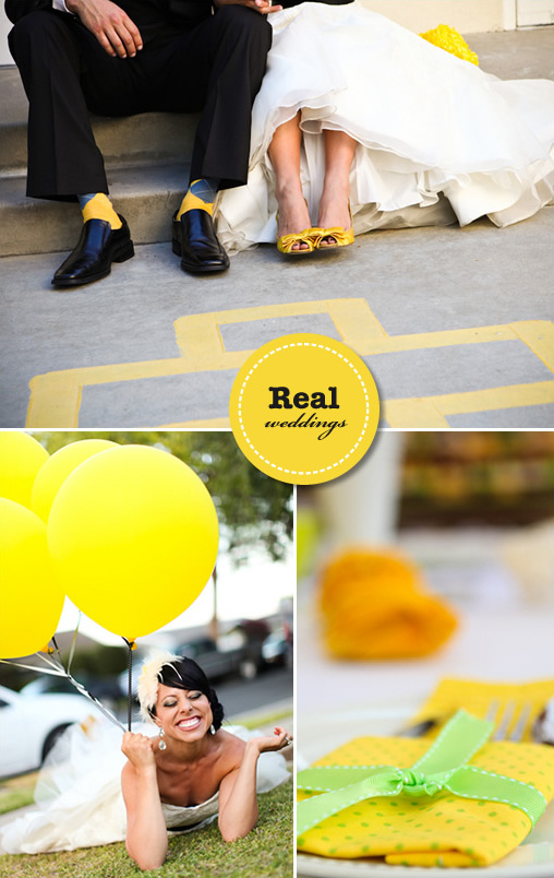 Real weddings montage features yellow accent details