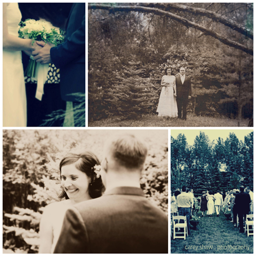 Vintage style collage of a beautiful outdoor wedding