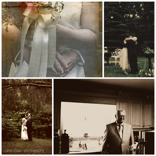 Vintage wedding day moments collage featuring bride groom