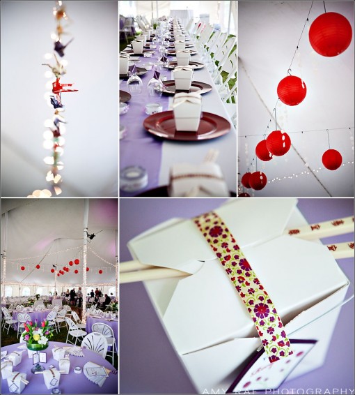 Elegant wedding reception decor with lavender tablecloths