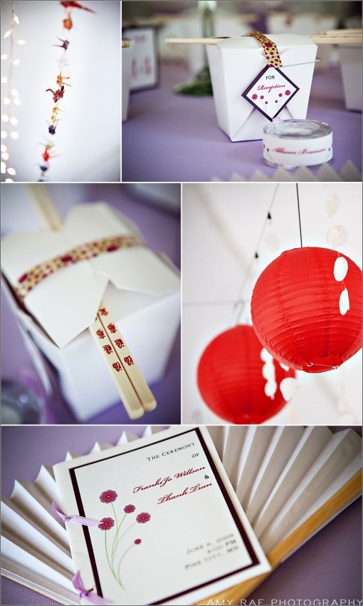 Asian themed wedding details crane origami lanterns takeout