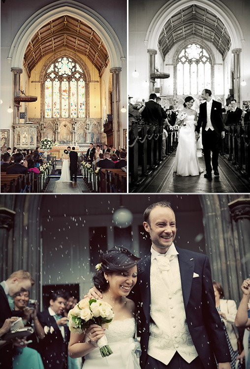 Bride and groom celebrating their wedding in church