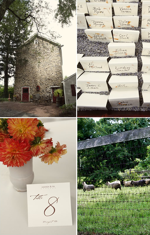 Rustic wedding details stone building place cards sheep