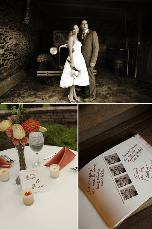 Wedding day with vintage car and wedding reception details