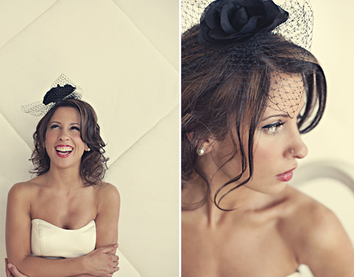 Beautiful woman wearing black fascinator with net veil