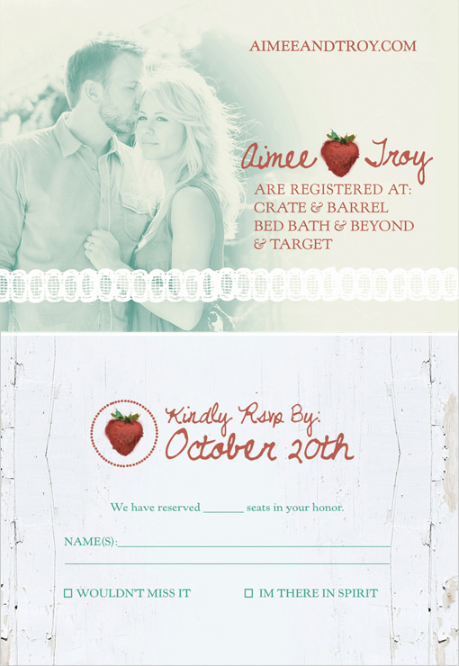 Wedding invitation with couple portrait and RSVP details