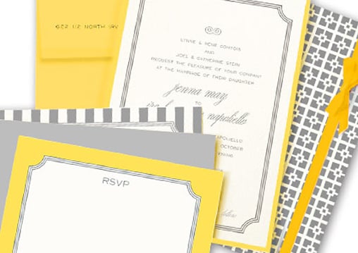 grey and yellow wedding invitations