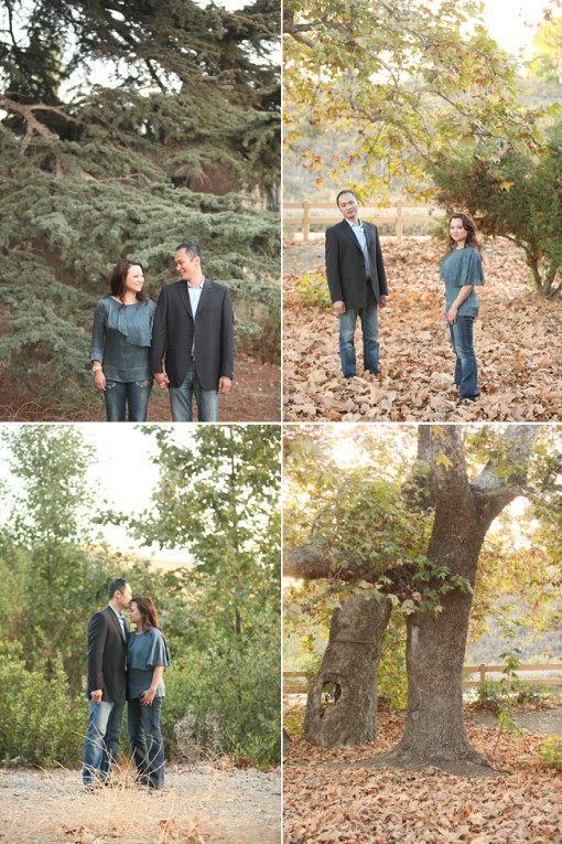 Couple holding hands in park for a photoshoot with trees