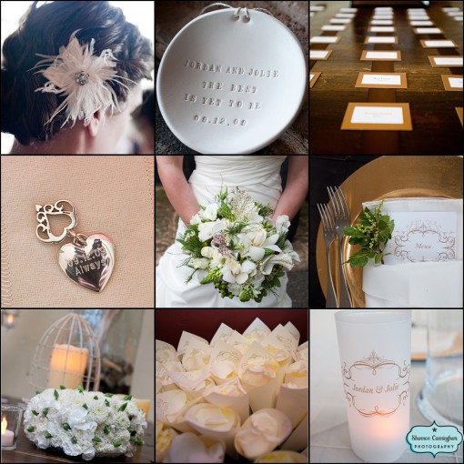 Wedding decor details, flowers, and personalized accessories