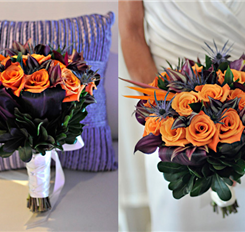 Orange and purple wedding bouquet