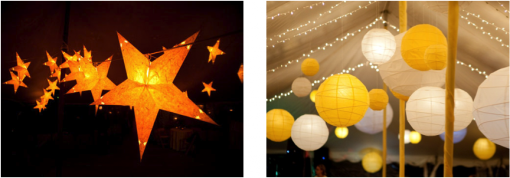 Festive lighting paper stars and lanterns decorations