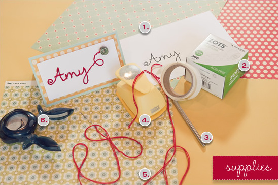 DIY craft supplies for Amy's name card
