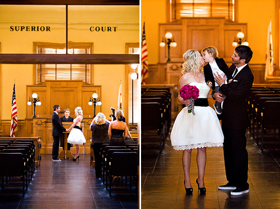 Two-part court wedding ceremony with family moments