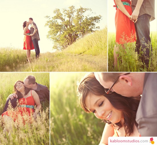 Couple enjoying a romantic moment in a sunny grassy field