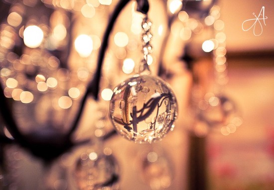 Crystal ball ornament with bokeh background effect