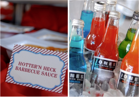Barbecue sauce and refreshing sodas on ice for a summer party