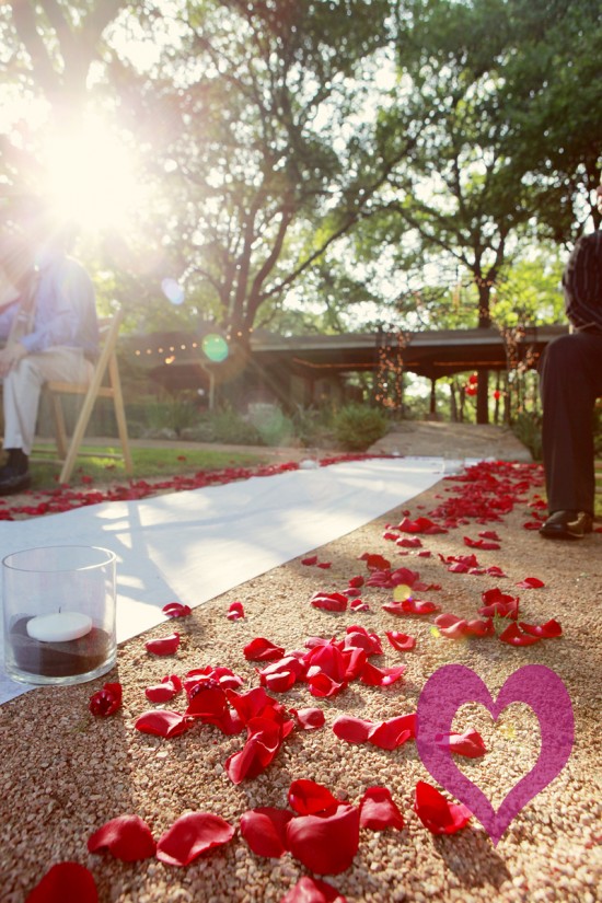 Austin wedding, Vista on Seward Hill, rose petals on aisle, Jessica Monnich Photography