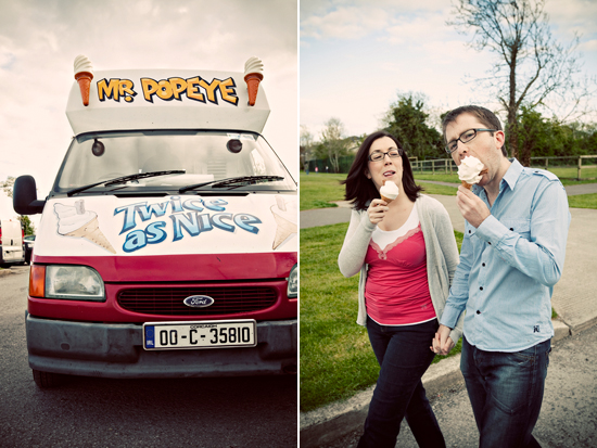 Couple enjoying ice cream after buying from Mr  Popeye ice cream van
