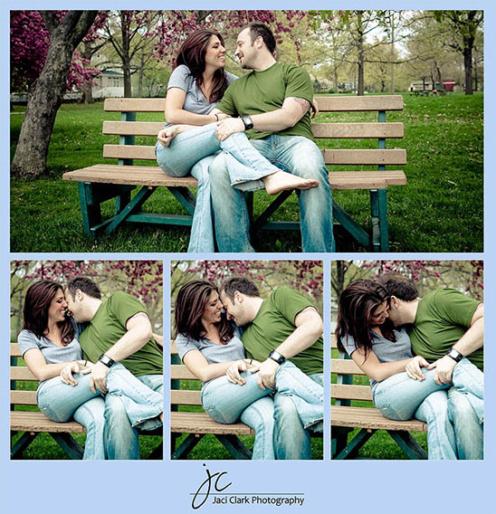 Couple in love sitting on park bench, happy and close together