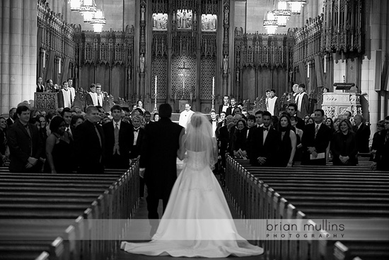 Bride and groom walking down the aisle during a wedding ceremony