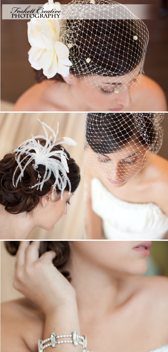 Beautiful bride's details: veil, flowers, and elegant jewelry