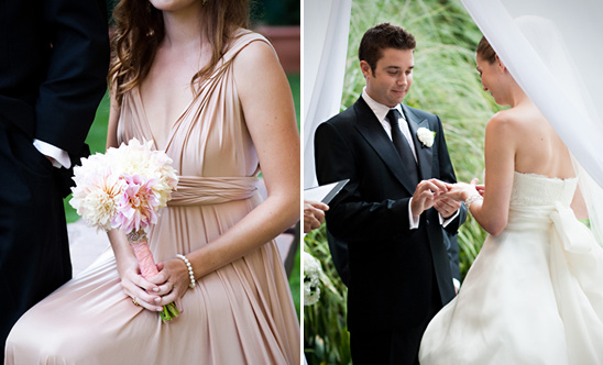 Wedding ceremony with bridesmaid and the exchange of rings