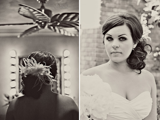 Elegant bride portrait preparing for wedding in black and white