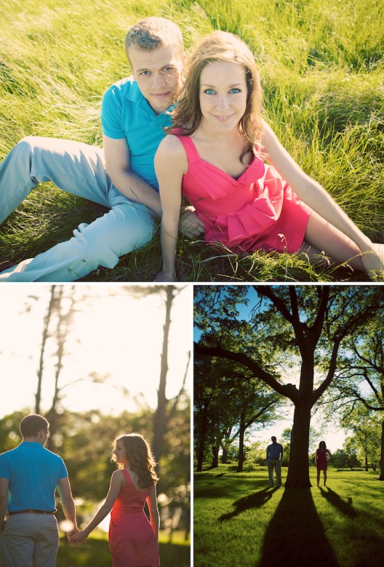 Happy couple in a park, enjoying the sunny weather and holding hands