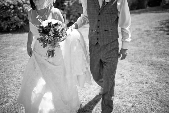 Bride and groom walking together on their wedding day