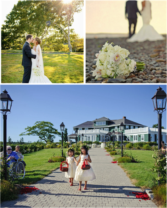 Wedding day scenes with a couple, flowers, and flower girls