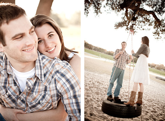 Couple enjoying a day with a tire swing and loving embraces