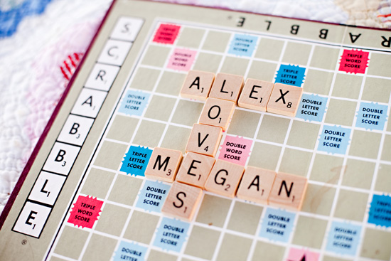 Scrabble game in progress showing several names spelled out