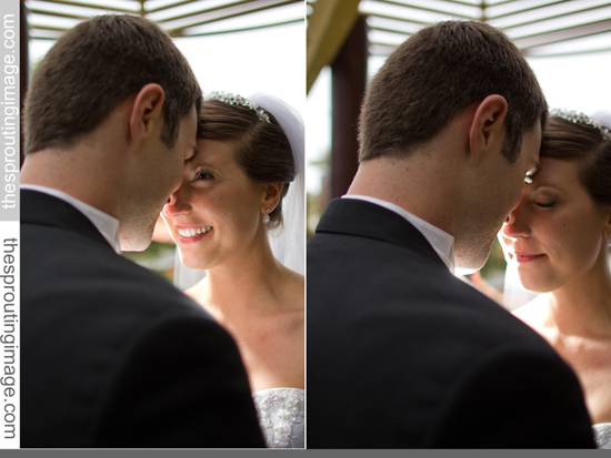 Bride and groom share an intimate moment on their wedding day