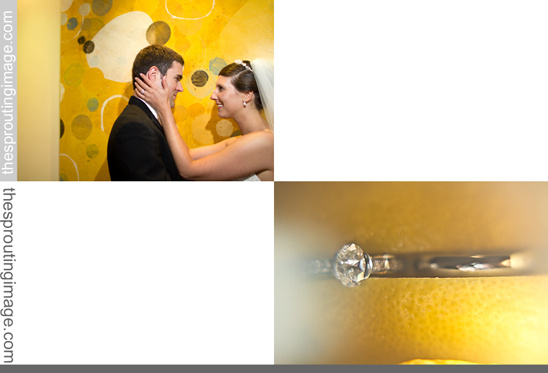 Bride and groom share a tender moment before the wedding ring