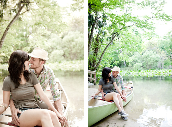 Couple in a canoe embracing on the river, romantic moment