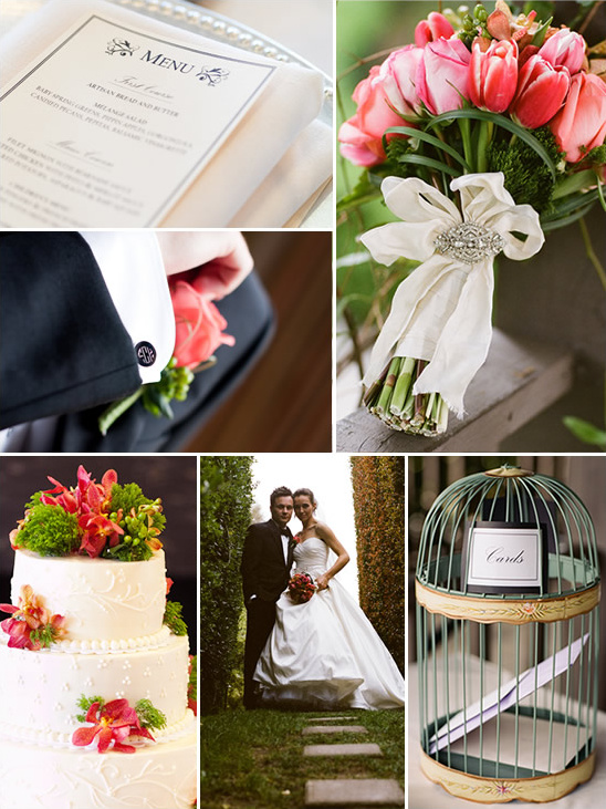 Wedding details: menu, flowers, cake, bride & groom, cards