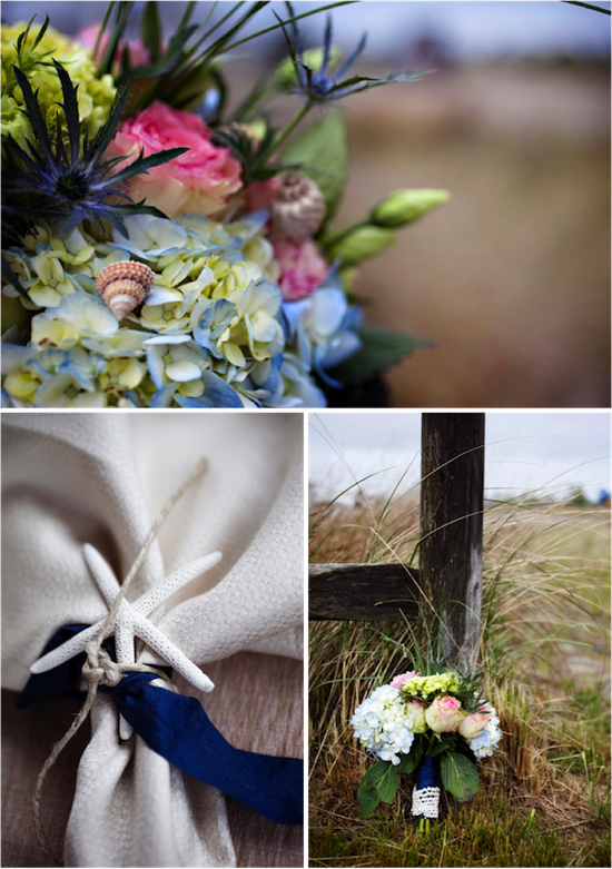 Beach wedding bouquets with starfish detail