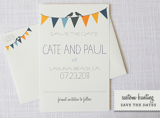 Cute save the date card with bunting and birds