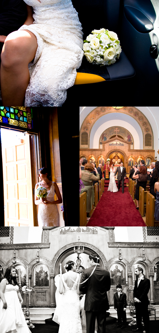 Wedding ceremony in church and car