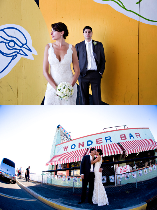 Couple kissing in front of Wonder Bar