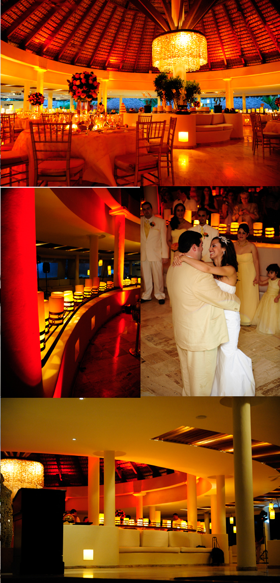 Wedding reception in warm orange lighting
