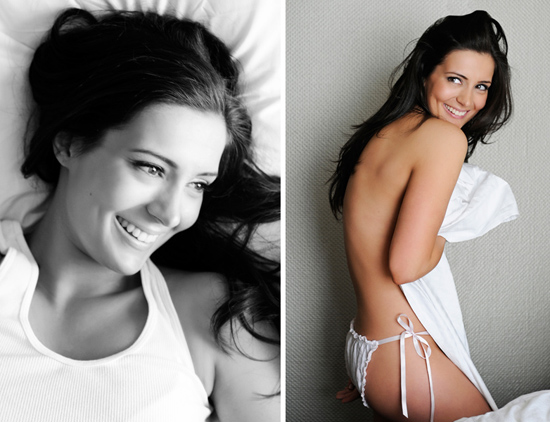 Beautiful woman in white tank top and lingerie