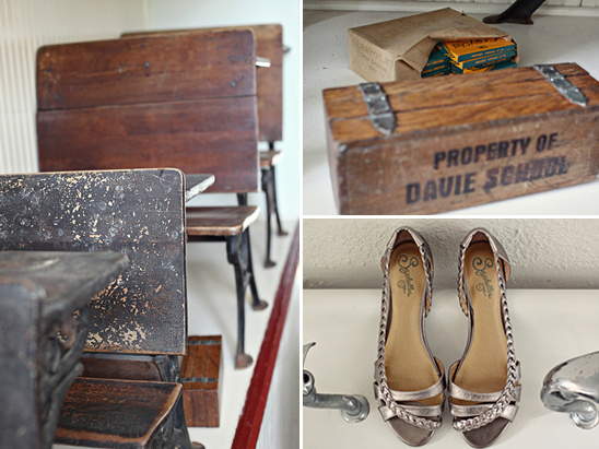 Vintage school desks and stylish shoes