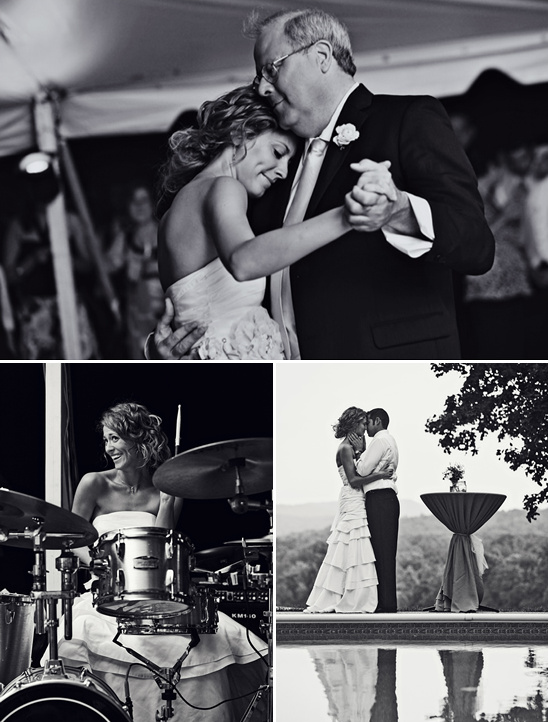 Father daughter wedding dance, bride drumming, wedding couple embrace