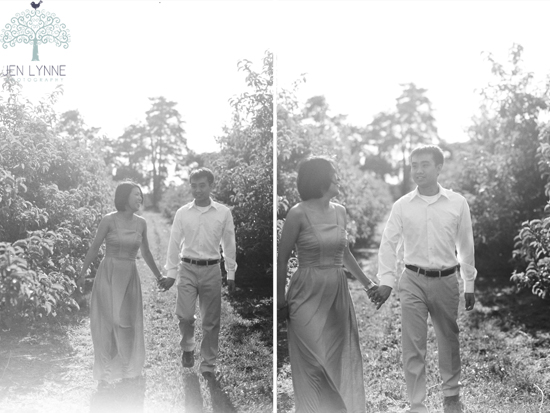 Romantic couple holding hands, black and white photo