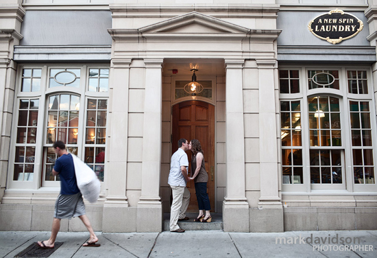 Couple kissing outside A New Spin Laundry