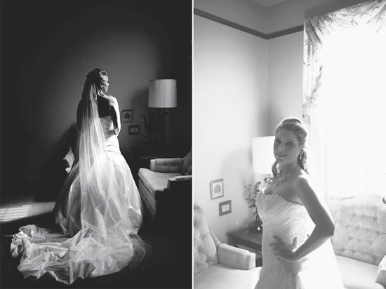 Bride in wedding dress, getting ready for ceremony