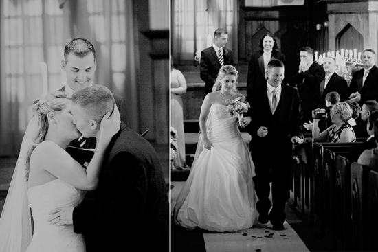 Bride and groom sharing a tender kiss at their wedding ceremony